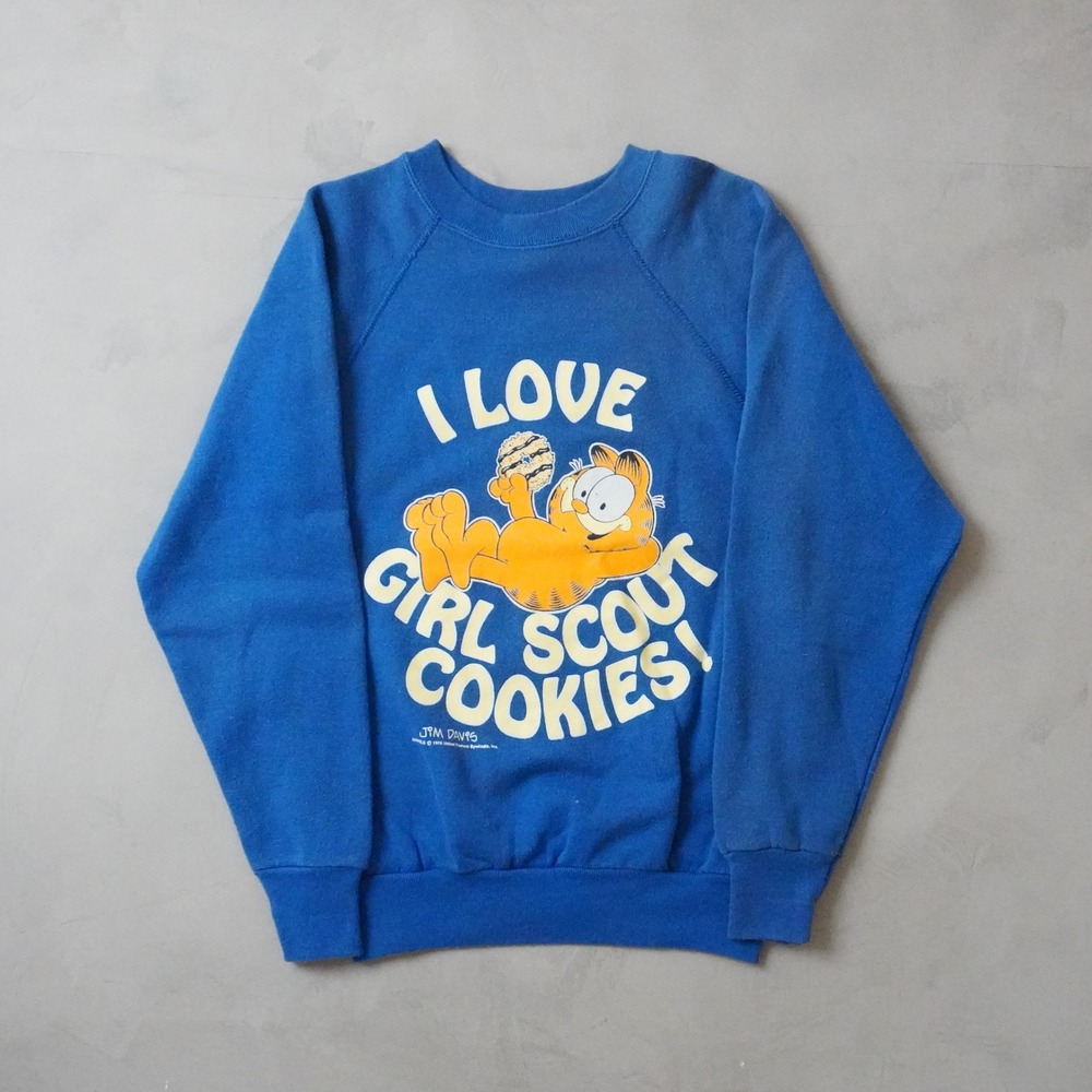 Vintage Garfield Sweatshirt Small Mens 80s Blue Girl Scout Cookies Tultex USA